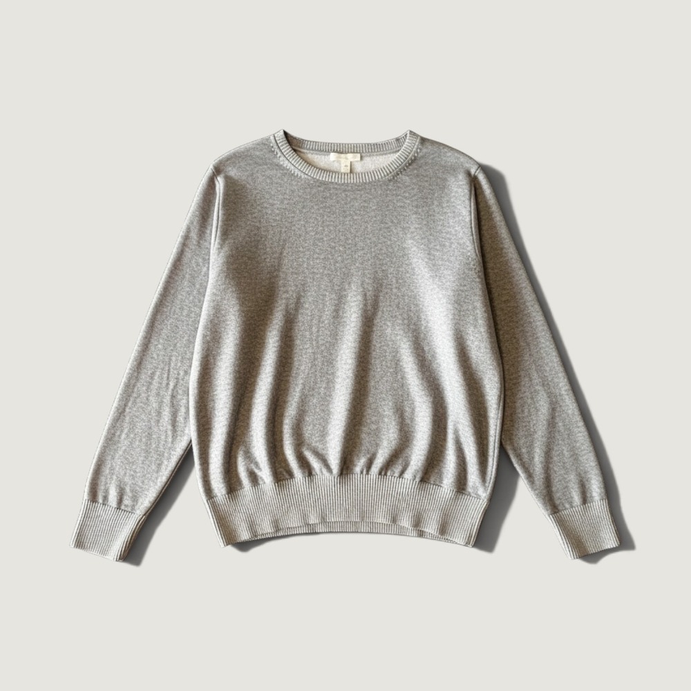 Eileen Fisher Grey Marl Crew Neck Boxy Knit Sweater M Relaxed Drop Shoulder